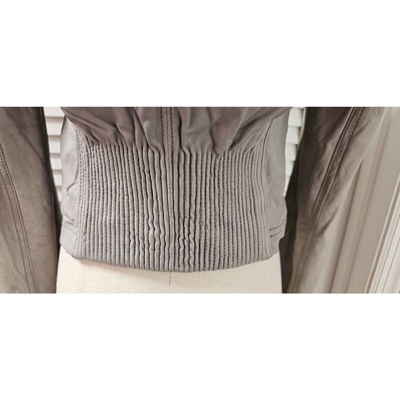Theory Grey Lavella Soft Leather Long Sleeve Crop Motorcycle Jacket Size 2 - Picture 5 of 7